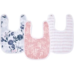 Aden + Anais™ Essentials Baumwoll-Musselin-Baby-Lätzchen Mit Druckknöpfen 3er-Pack Flowers Bloom