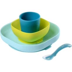 BEABA® Geschirrset Silikon 4- Teilig Grün / Blau Ab Dem 4. Monat