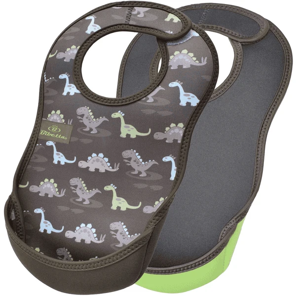 Bibetta Neopren-Lätzchen UltraBib® Dinosaurier/ Warmes Grau, 2 Stück 1 Bibetta Neopren-Lätzchen UltraBib® Dinosaurier/ Warmes Grau, 2 Stück