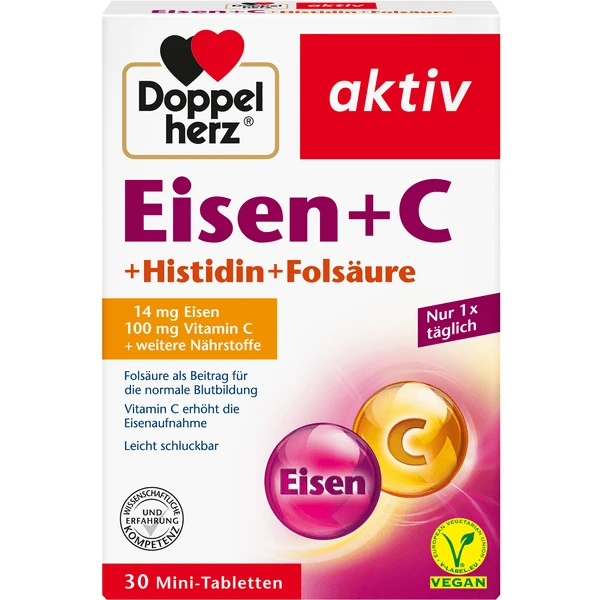 Doppelherz Eisen + C + Histidin + Folsäure 30 Mini-Tabletten 1 Doppelherz Eisen + C + Histidin + Folsäure 30 Mini-Tabletten