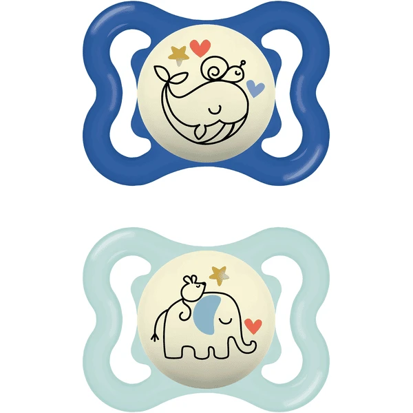 MAM Nachtschnuller Supreme Night Silikon, 0-6 Monate, 2 Stk., Wal/Elefant 1 MAM Nachtschnuller Supreme Night Silikon, 0-6 Monate, 2 Stk., Wal/Elefant