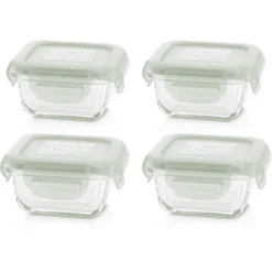 Miniland Set 4 NaturSquare 4-teiliges Set Quadratischer Glasbehälter Grün