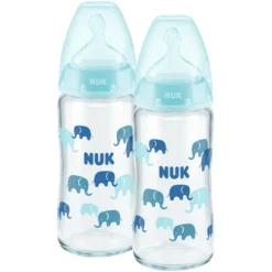 NUK Glasflasche First Choice⁺ Ab Der Geburt 240 Ml, Temperature Control Im Doppelpack Blau