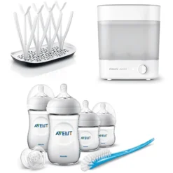 Philips Avent Starterset Mit Flaschensterilisator SCF291/00, Babyflaschenset Natural SCD301/01 Und Trockengestell SCF149/00