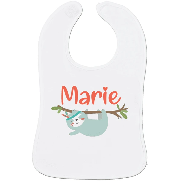 Schnullireich Baby Lätzchen Mit Namen Kleines Faultier Weiß 1 Schnullireich Baby Lätzchen Mit Namen Kleines Faultier Weiß