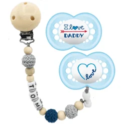 Schnullireich Schnullerkette Mit Namen + MAM Schnuller Daddy 6-18 Mon. Blau