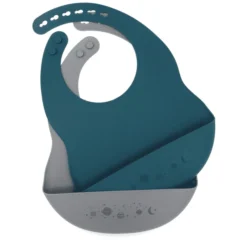 The Cotton Cloud Lätzchen Cosmic Duo Aus Silikon Petrol/Light Grey